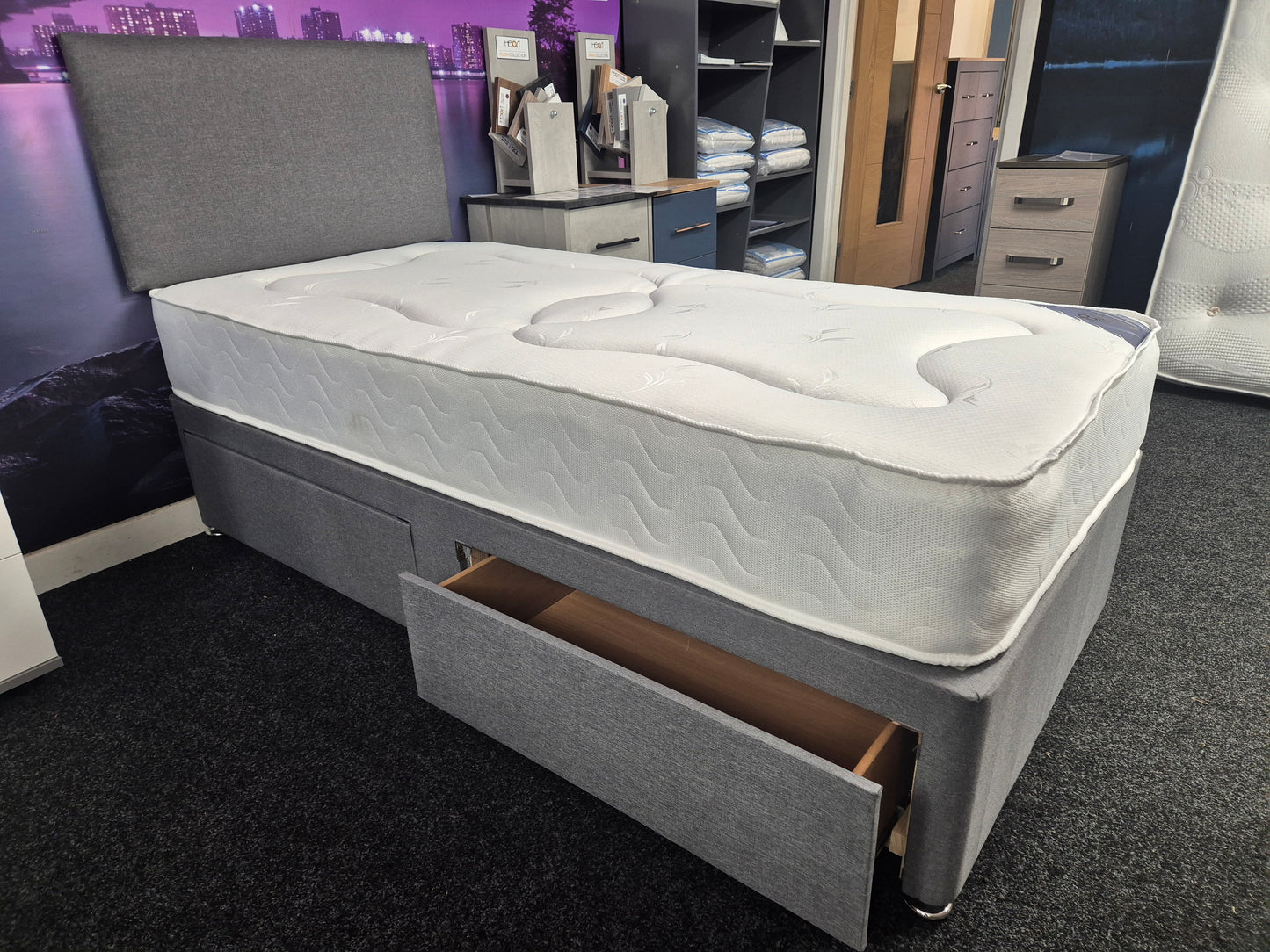 3ft Single Divan Bed With 2 Drawers and Roma Sprung Mattress