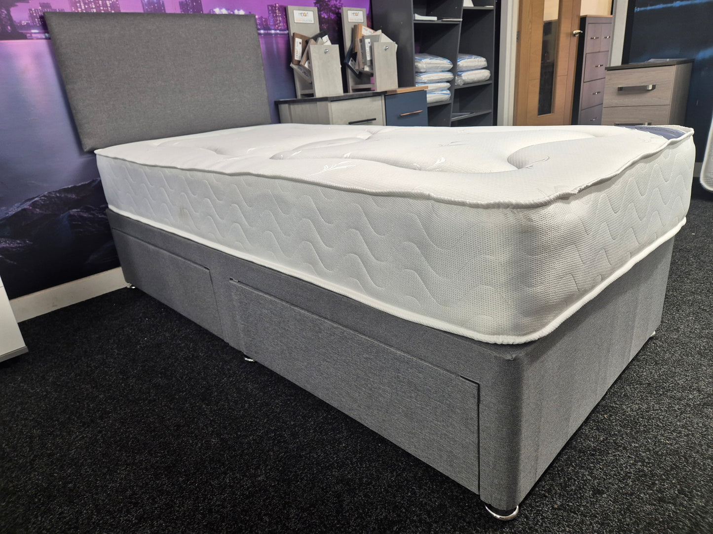 3ft Single Divan Bed With 2 Drawers and Roma Sprung Mattress