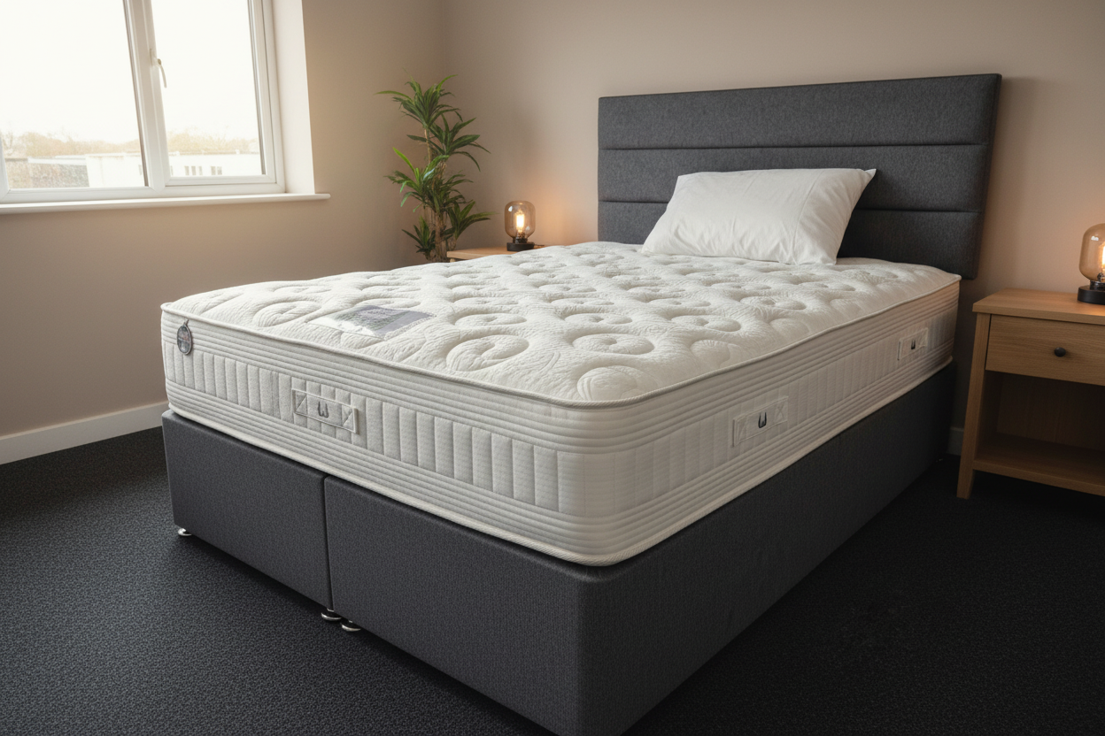 Canterbury Encapsulated Pocket Mattress on dark grey divan bed in bedroom setting