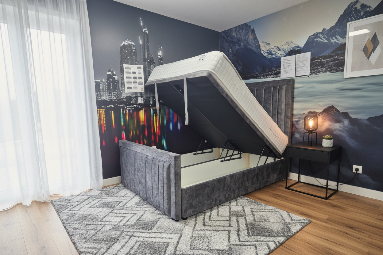 Cinderella Ottoman Storage Bed with lift up in bedroom