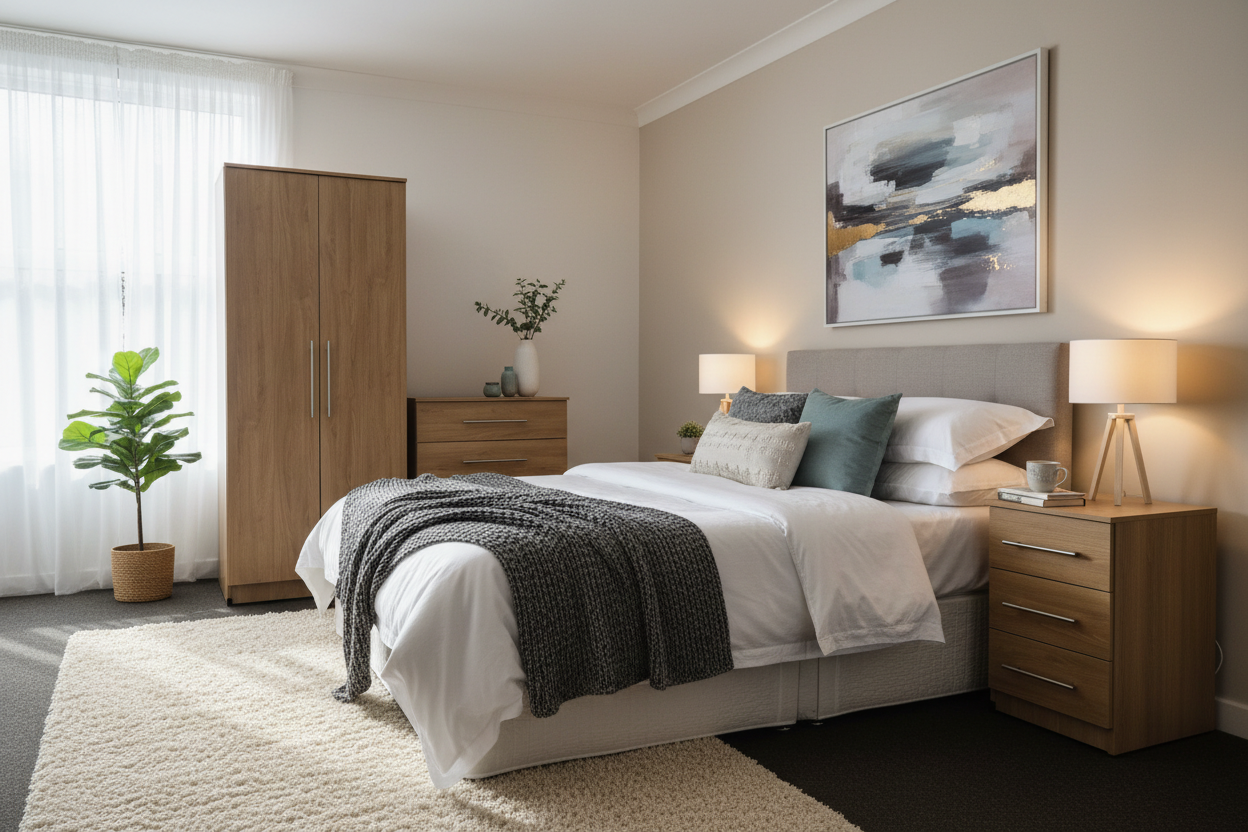 Complete oak bedroom set lifestyle image