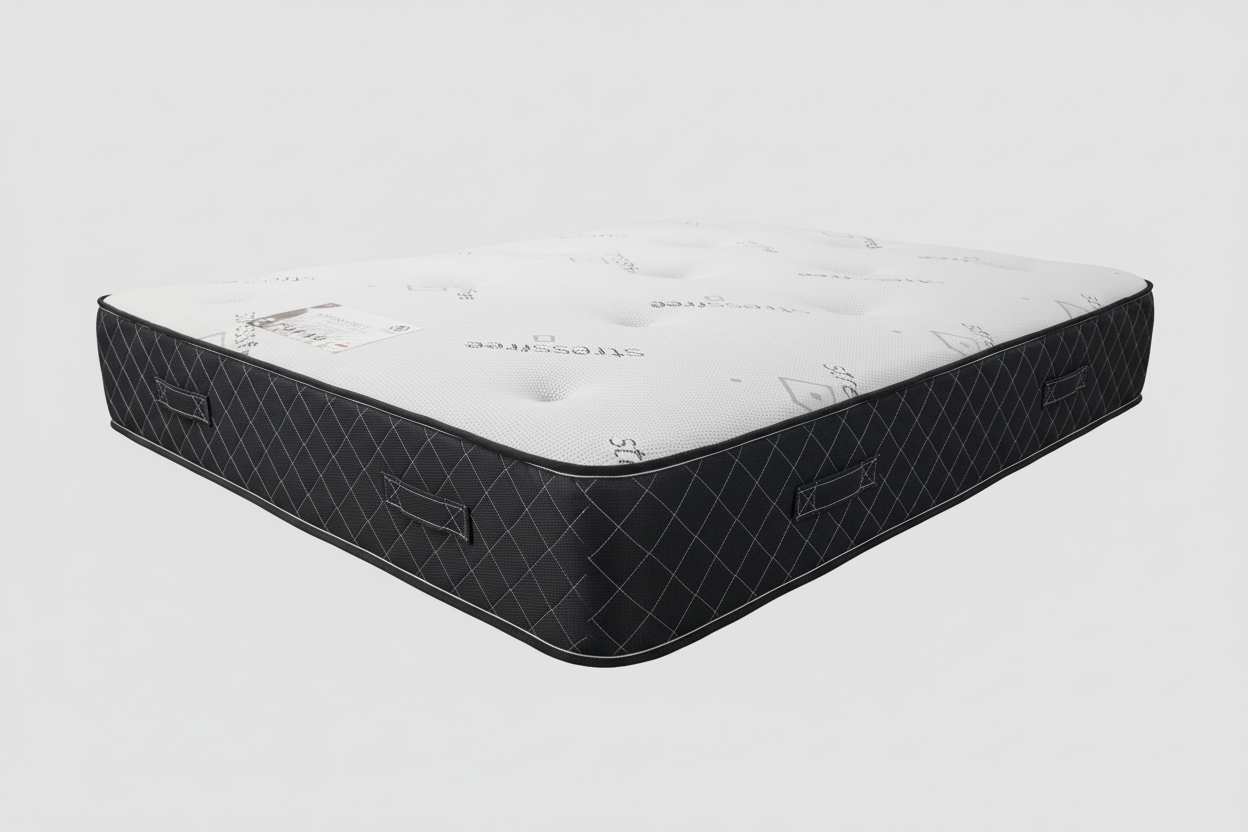 Mattress with white top and dark grey quilted sides