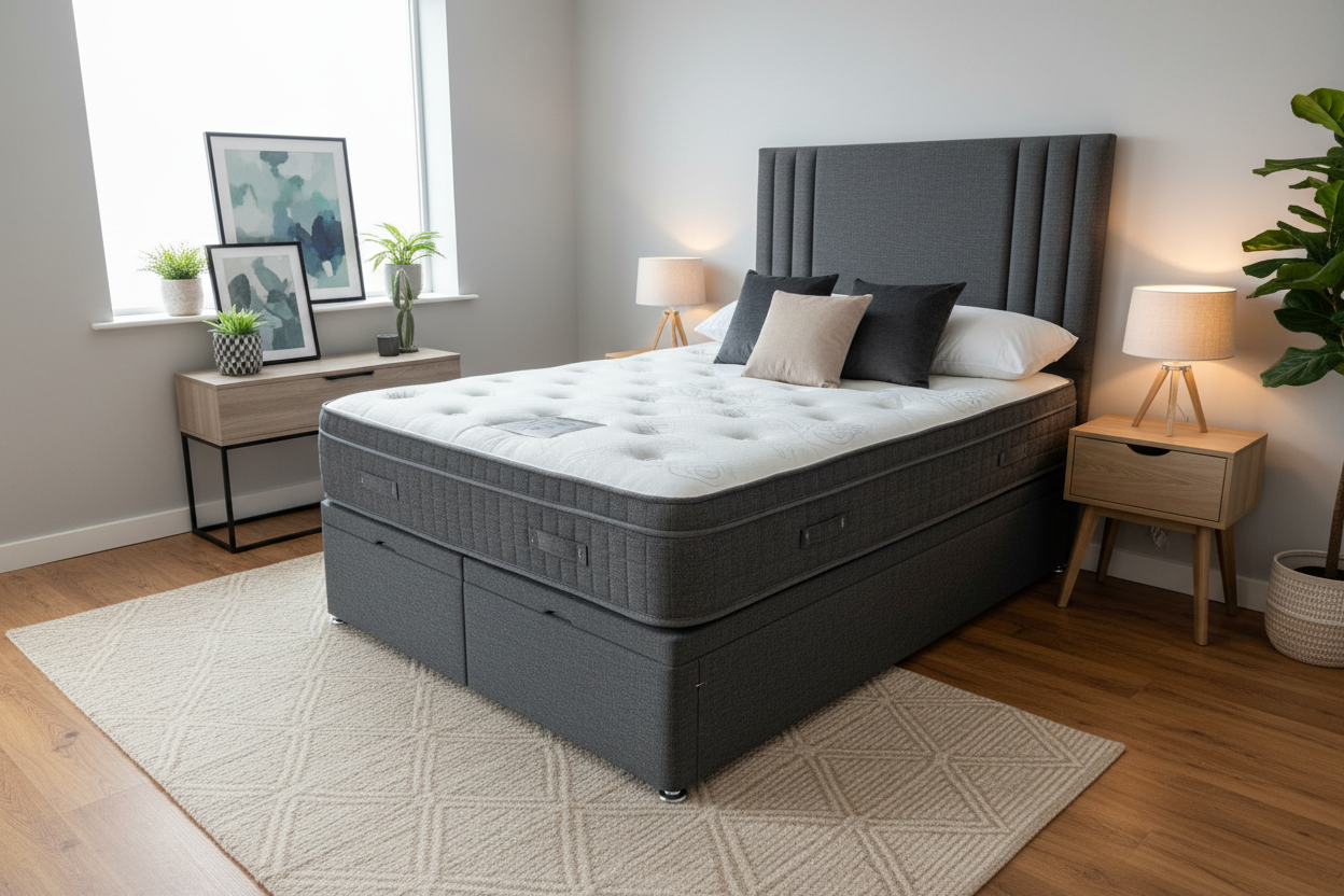 Ottoman Storage Bed in dark grey - bedroom setting