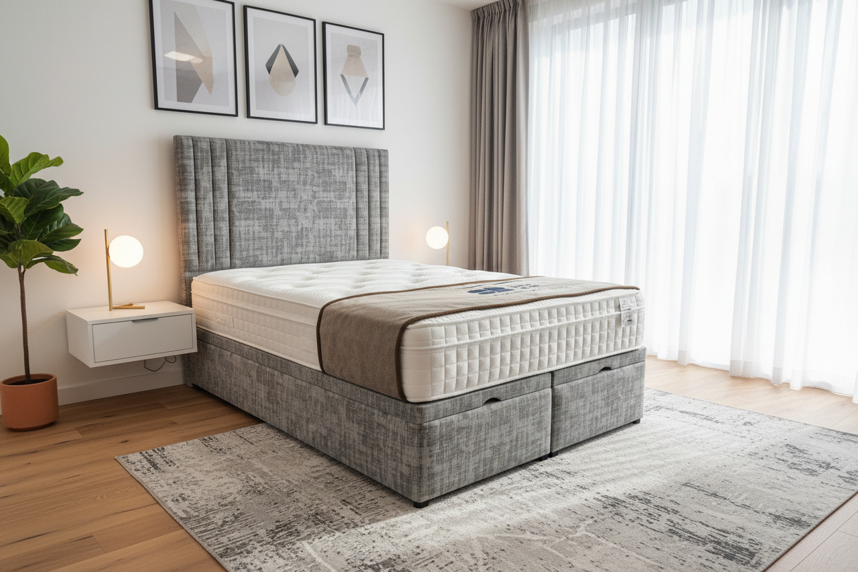Ottoman Storage Bed with 54in Headboard in bedroom setting