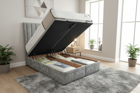 Ottoman Storage Bed with lift up in bedroom setting