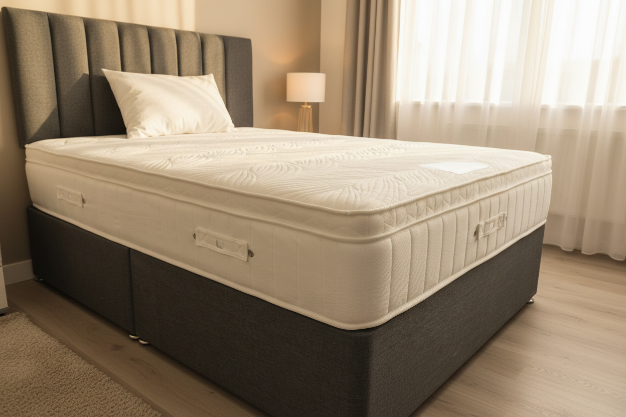 Sterling Deep Memory Foam Mattress - white on dark grey divan bed