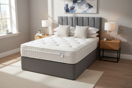 White tufted mattress in bedroom setting